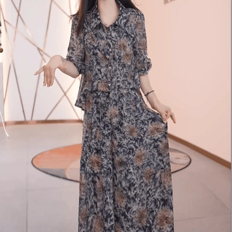 A559【上衣+休闲裤】2025早秋新款时尚国风气质高端印花显瘦套装