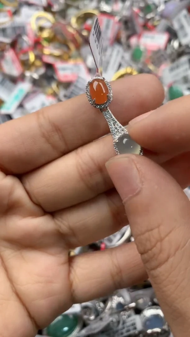 银S925镶嵌戒指翡翠444            6