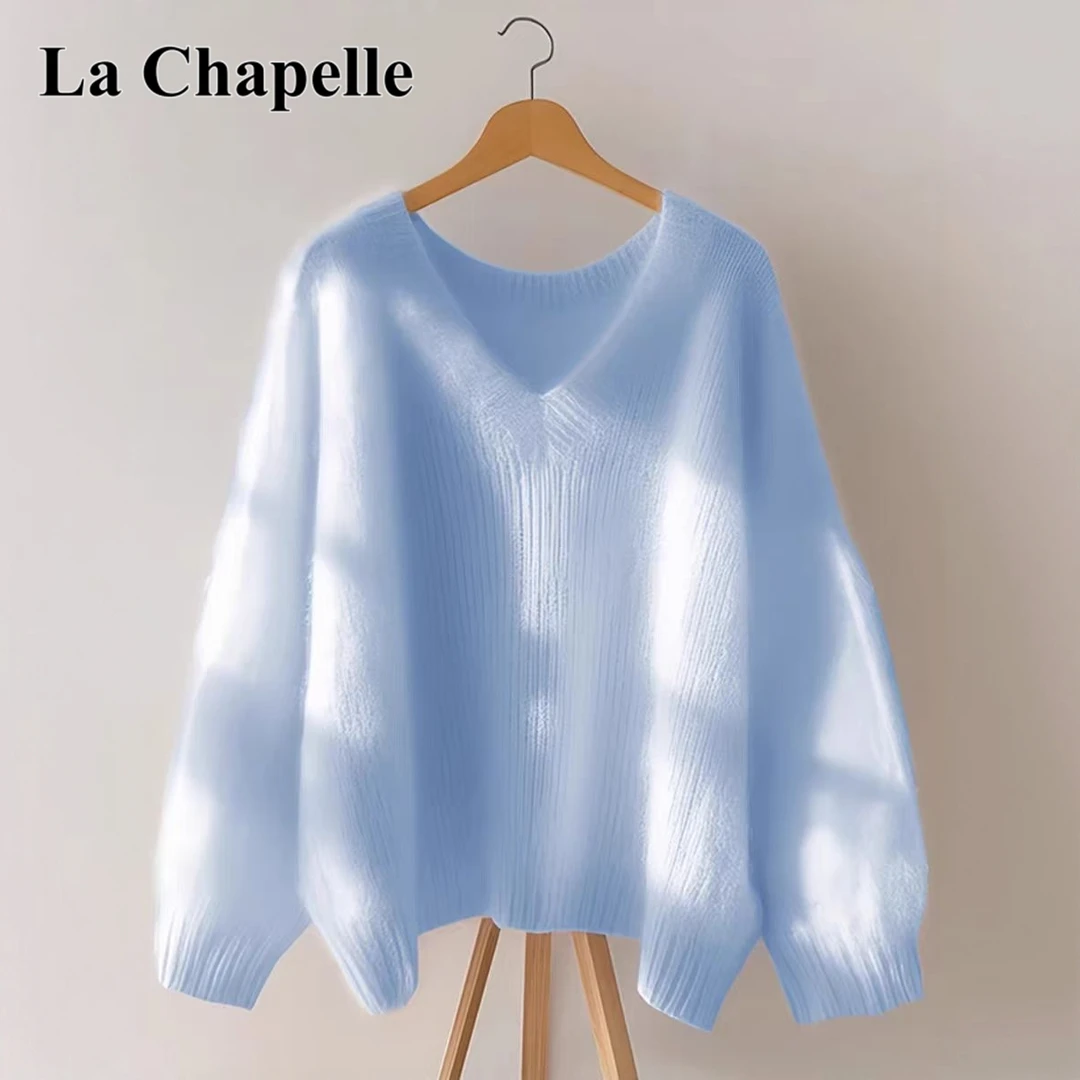 拉夏贝尔2025秋冬新款韩系高级感V领毛衣女宽松时尚慵懒百搭上衣