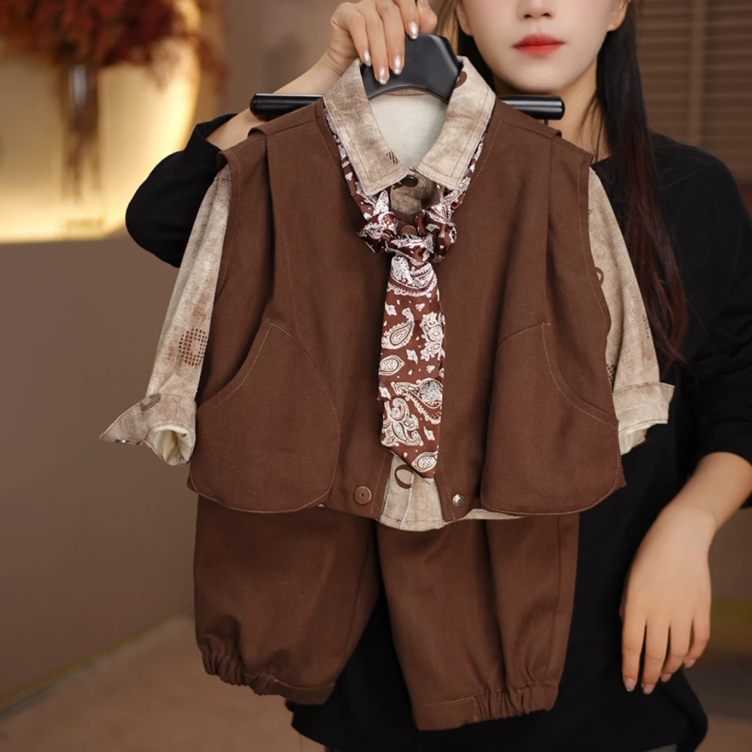 儿童2025秋季男童款设计休闲韩版丝巾款百搭设计感衬衫套装25Y123
