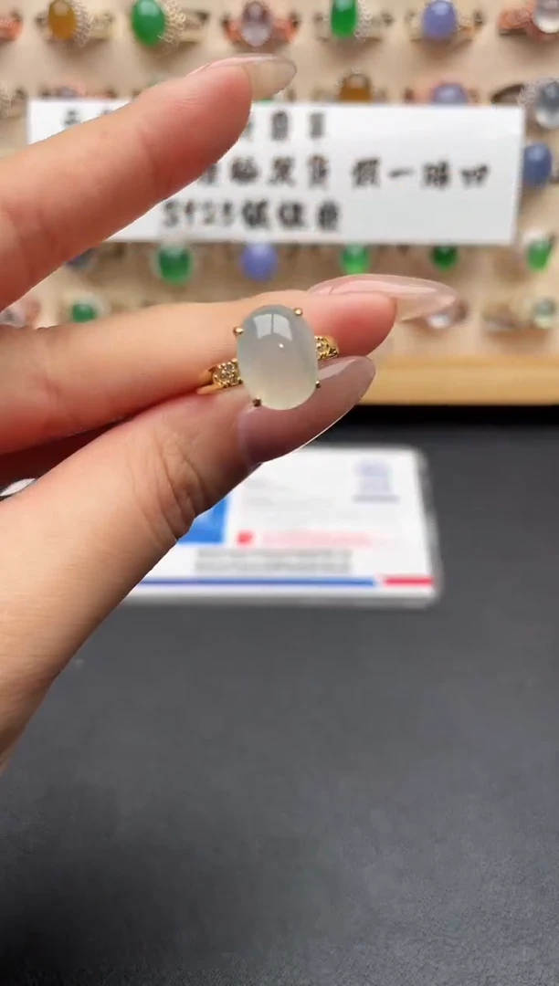银S925镶嵌戒指翡翠一物一证一礼盒