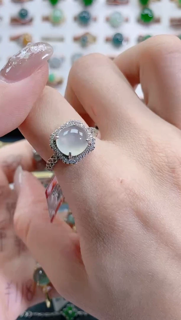 银S925镶嵌戒指翡翠天然翡翠