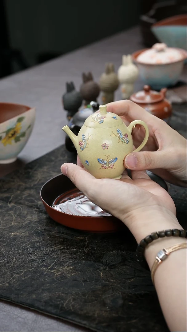 茶杯紫砂九隐茶器本绿泥绘紫砂壶