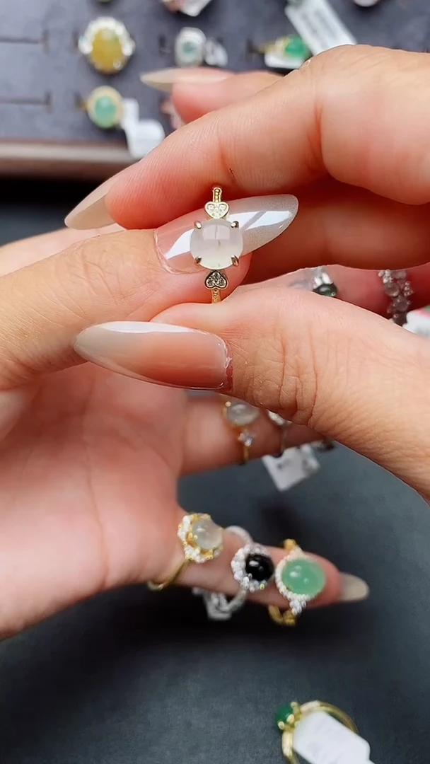 银S925镶嵌戒指翡翠天然翡翠A货