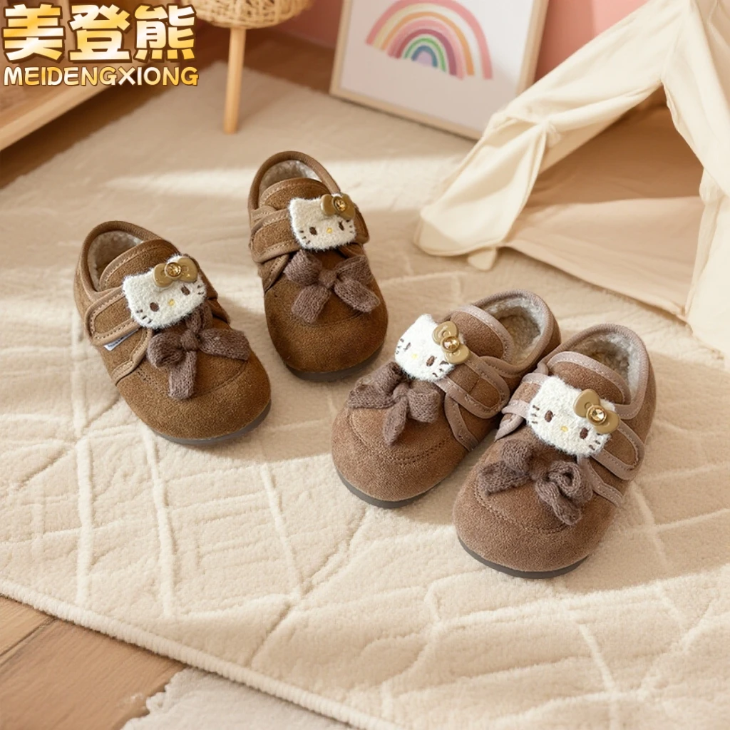 2025儿童勃肯鞋女童冬季保暖毛绒棉鞋蝴蝶结卡通kt猫百搭休闲棉鞋