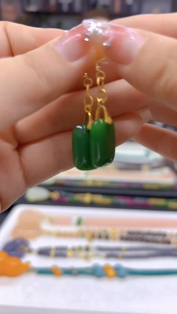 和田玉14K金镶嵌耳饰DIY款E171