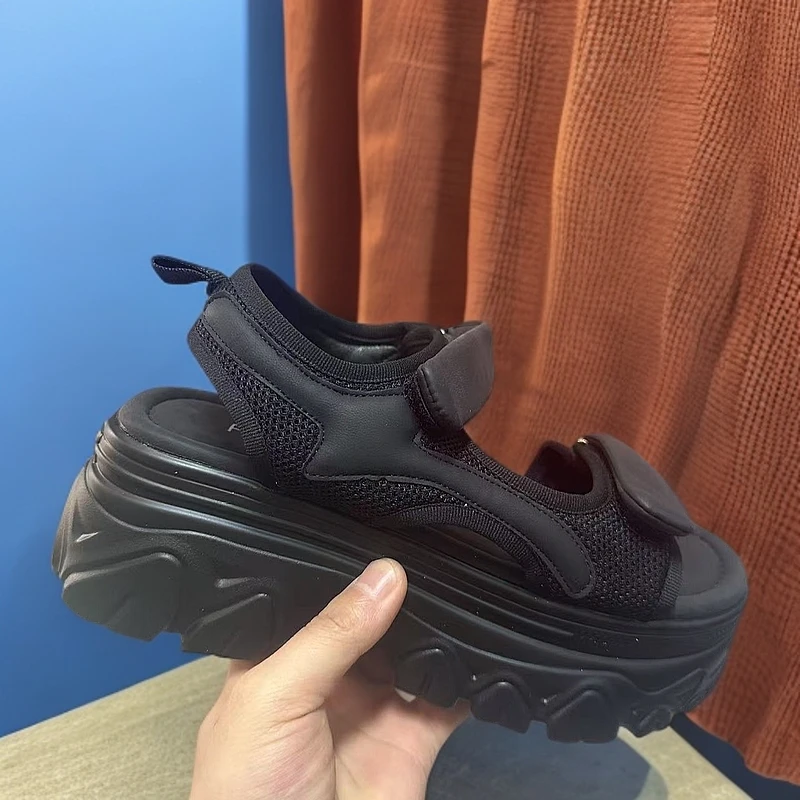 0047中跟搭扣日常夏季单鞋女鞋露趾blokette流浪丹宁风