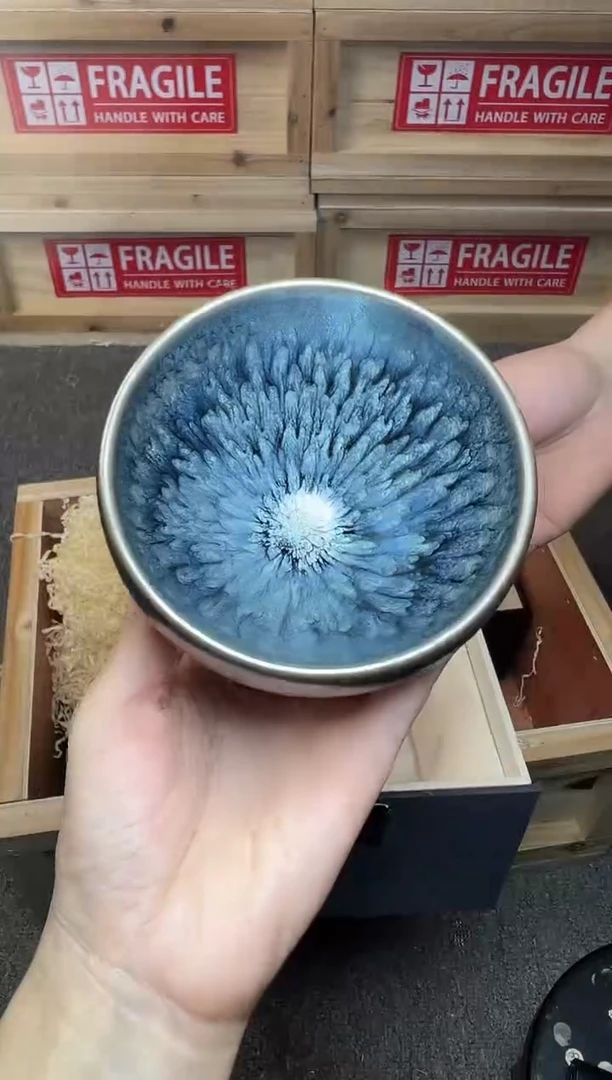 茶盏银蓝百花 建窑建盏主人杯