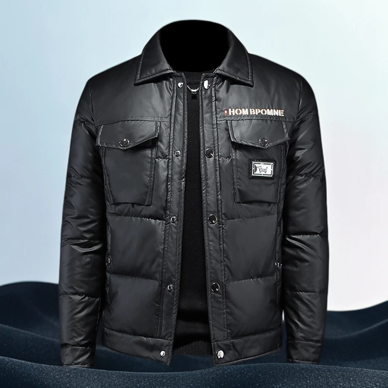 巴赛娜缇重工衬衫领工装羽绒服男潮牌休闲冬季新款男士厚保暖外套