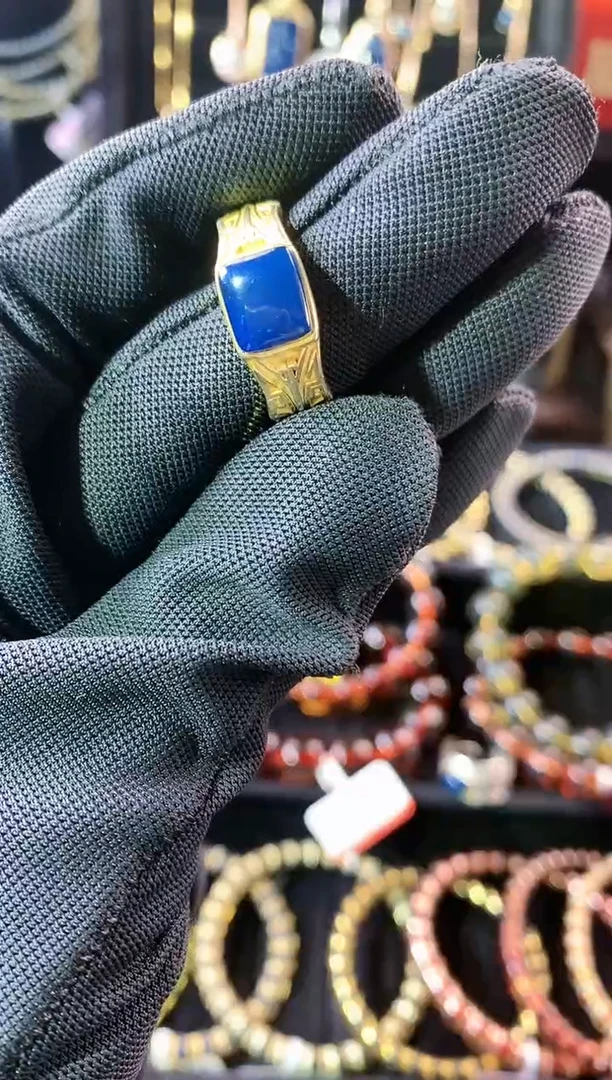 【闪购商品】琥珀珠宝奇石银S925镶嵌多米尼加皇家蓝戒指