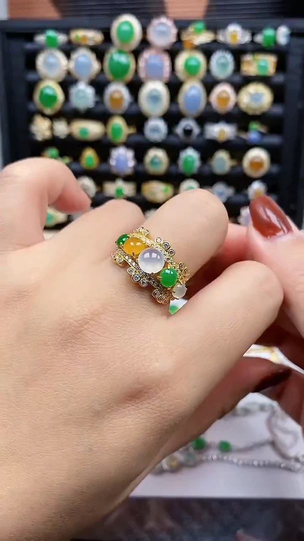 银S925镶嵌戒指翡翠999