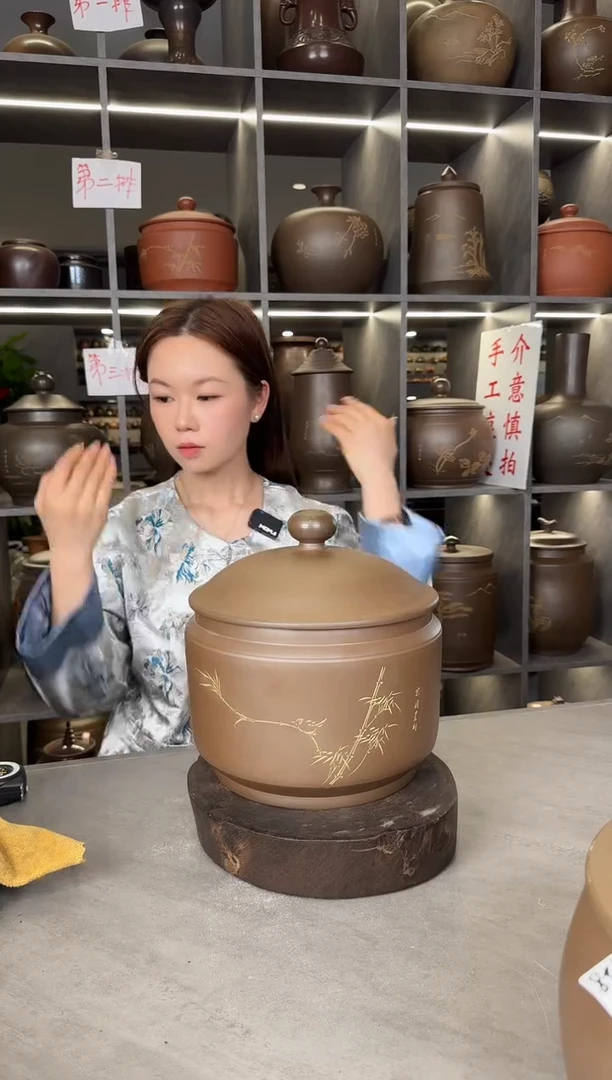 【闪购商品】罐本陶手作泥兴陶2-3斤竹节茶叶罐手工痕迹