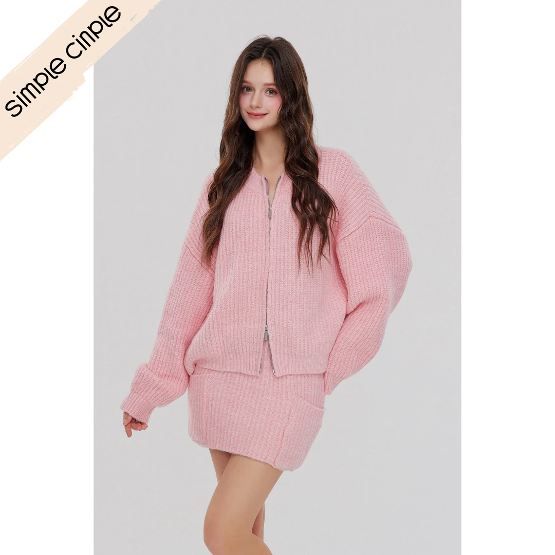 simple cinple｜甜点系列 四色韩系设计感毛衣开衫口袋半裙套装