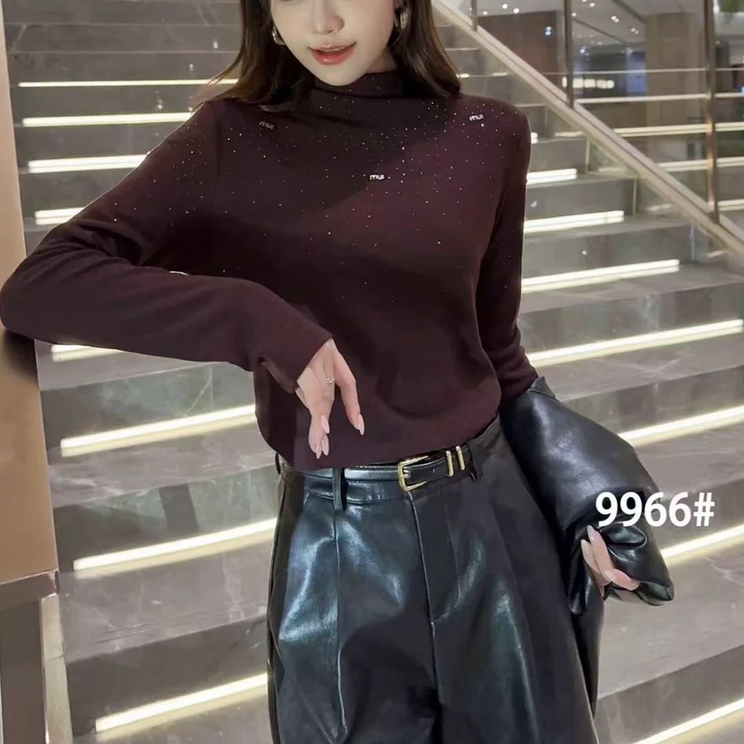 新时尚百搭半高领长袖秋冬满天星烫钻修身气质保暖显瘦打底衫305