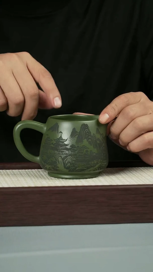 茶杯紫砂 景州绿泥  观山公道杯