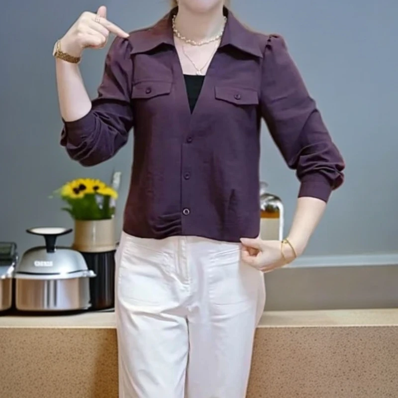 AML2 撞色拼接假两件早秋新款时尚百搭甜美遮肚显瘦短款气质衬衫