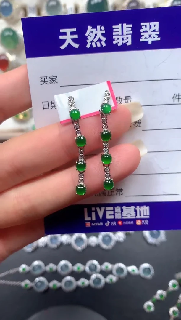 银S925镶嵌翡翠耳饰142