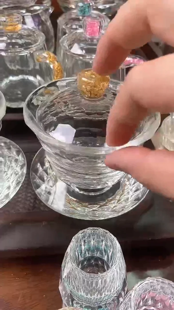 【闪购商品】玺宴新款水晶三才盖碗金箔