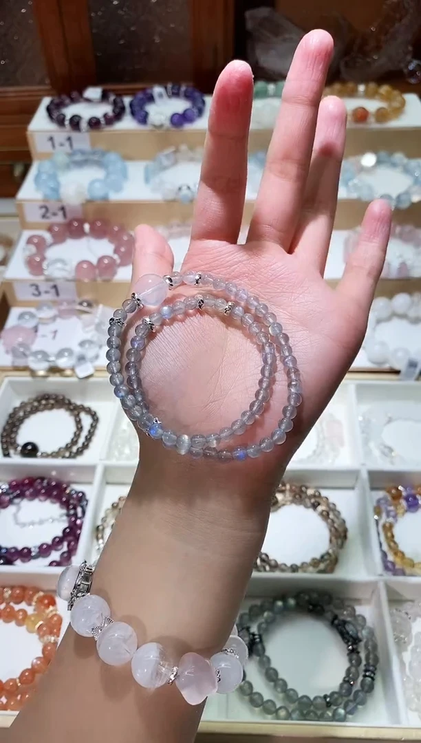 【闪购商品】水晶手串未镶嵌灰月光双圈手串