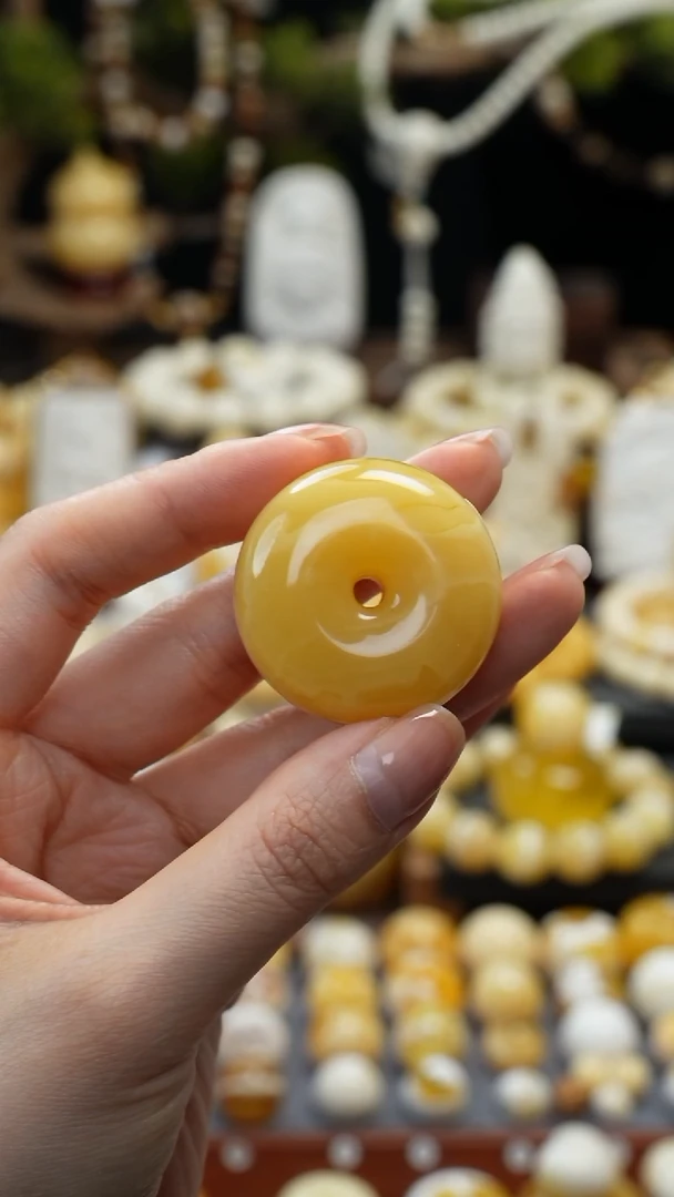 手链琥珀未镶嵌特价鸡油黄满蜡平安扣36.2*17.4