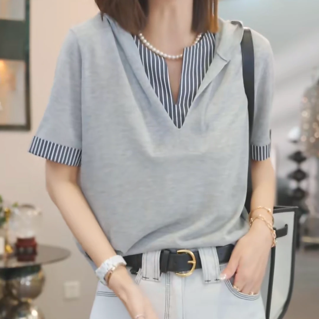 设计感撞色假两件连帽针织衫女2025春季新款洋气时尚百搭休闲帽衫