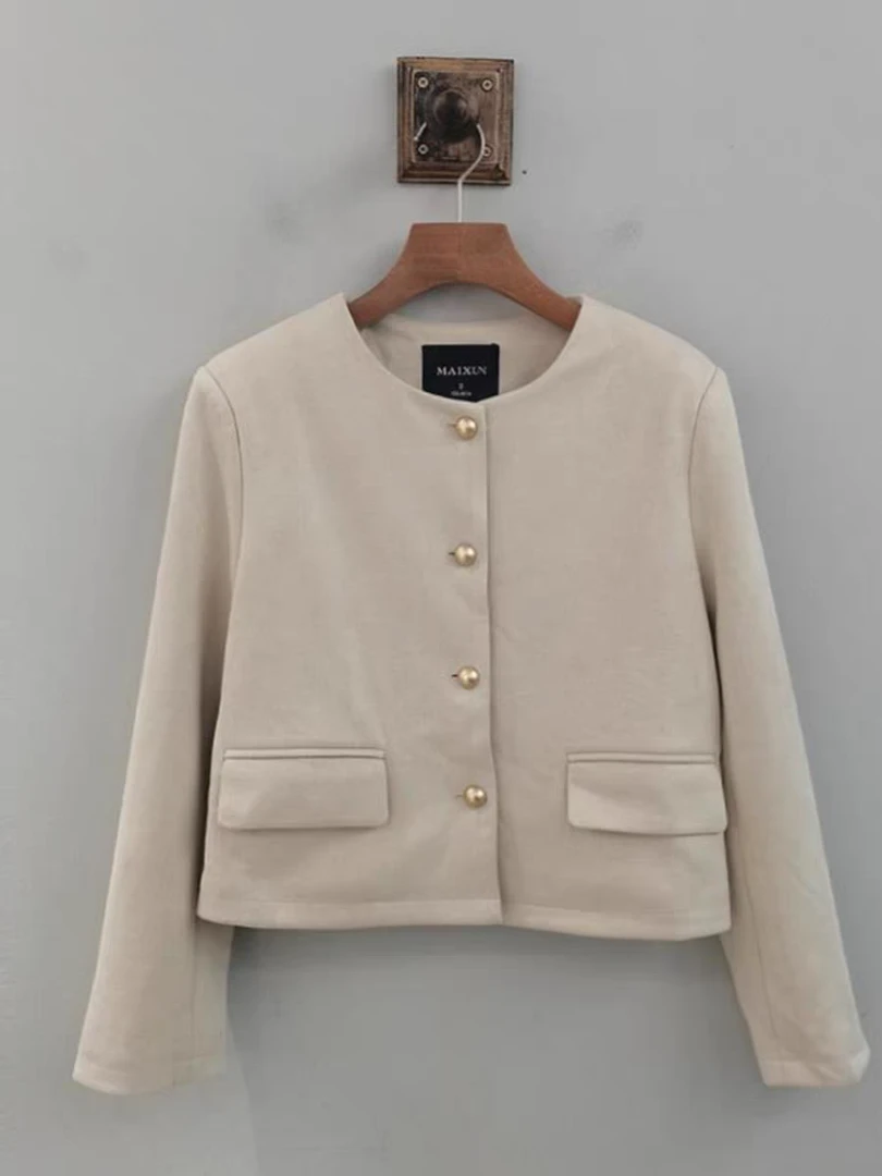 WASAQ010麦寻2025春新款时尚百搭休闲圆领短款外套女上衣