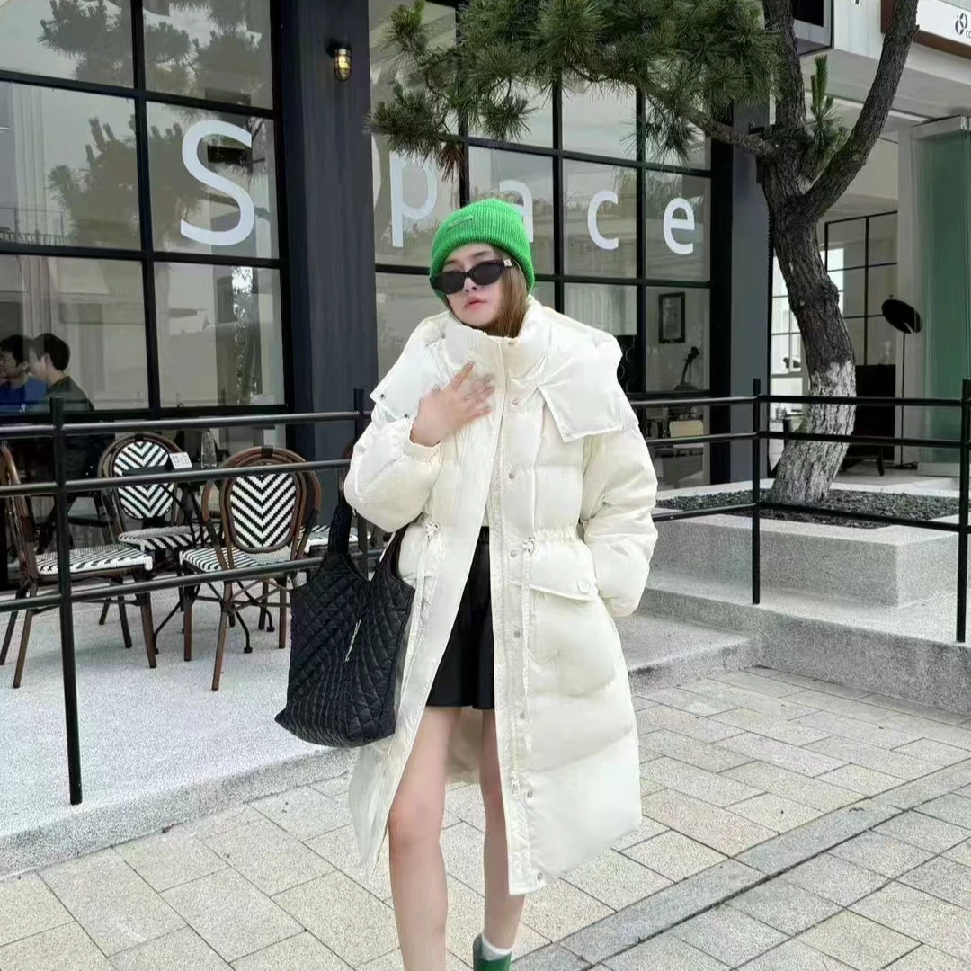 【婷婷专属】口袋手套连帽中长款白鸭绒时尚休闲保暖羽绒服外套A693