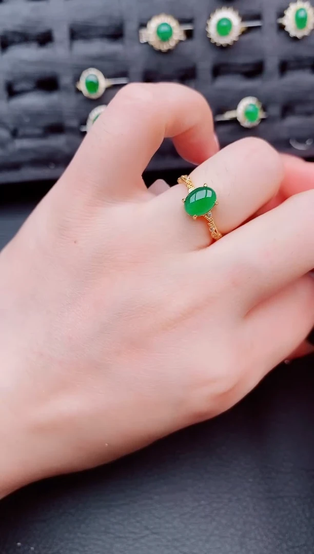 翡翠戒指银S925镶嵌天然a货翡翠236