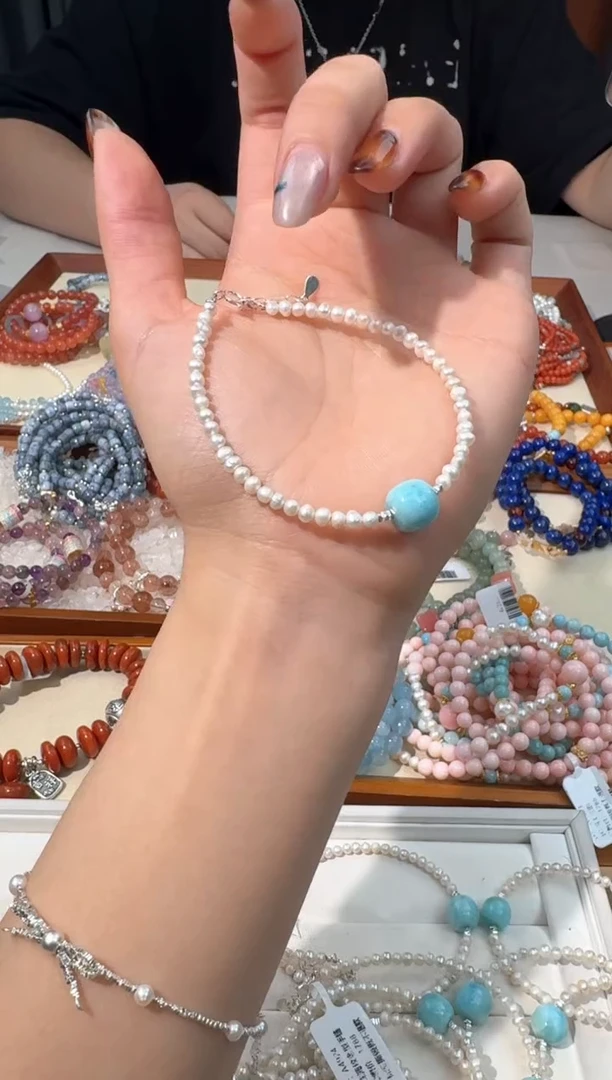 【闪购商品】水晶手链银S925镶嵌A018珍珠海纹老型单珠款