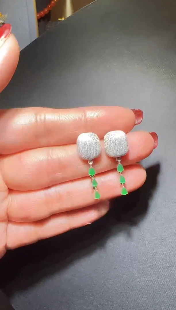 银S925镶嵌翡翠耳饰翡翠方糖耳钉