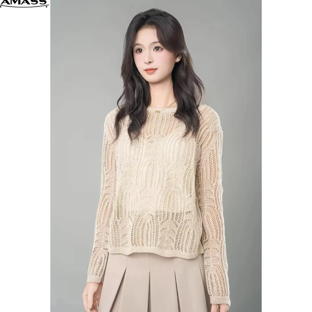 AMASS阿玛施 新款轻奢洋气时髦显瘦质感金银丝镂空针织衫5399713