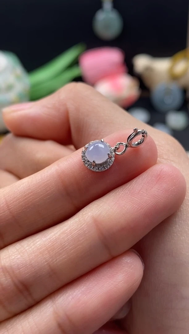 【闪购商品】翡翠颈饰银S925镶嵌翡翠紫色蛋面提溜