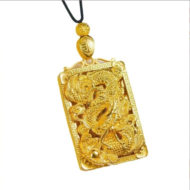 金色龙牌吊坠金龙戏珠霸气中国风吊坠配饰1.20