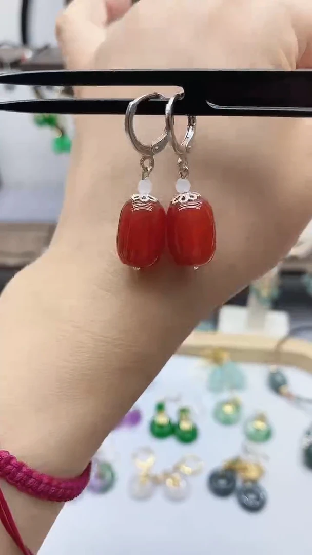 南红玛瑙银S925镶嵌耳饰176