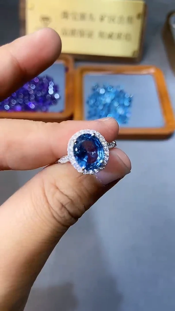 【闪购商品】海蓝宝石戒指银S925镶嵌354