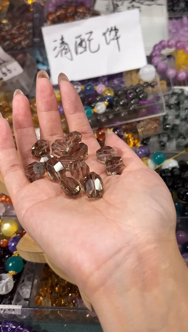 水晶手串未镶嵌B64茶水晶切面随行一个宽卡12