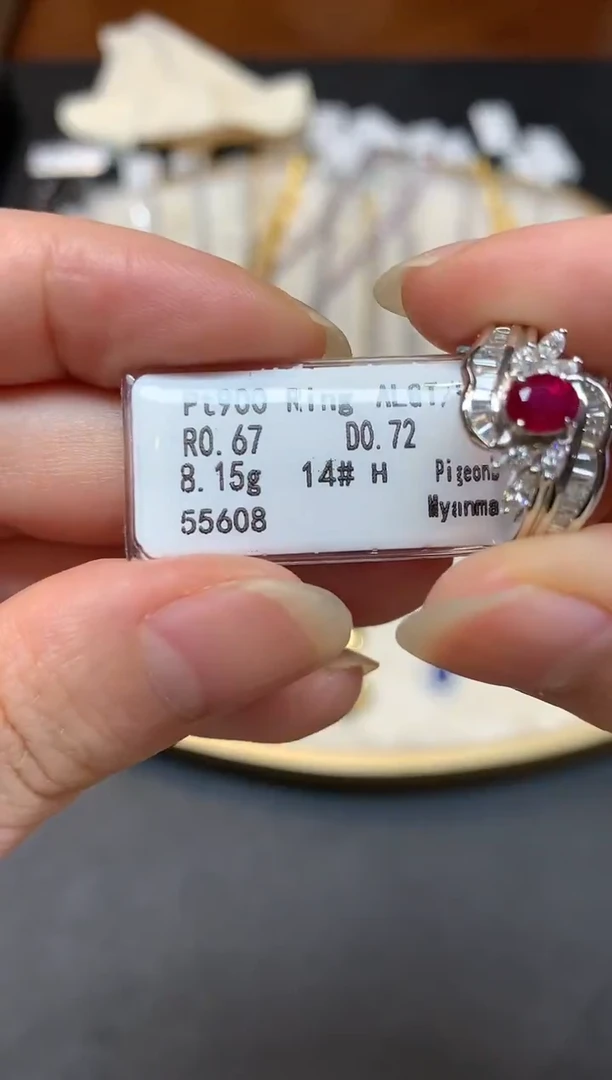 铂Pt850镶嵌戒指定制红宝石W514|9999