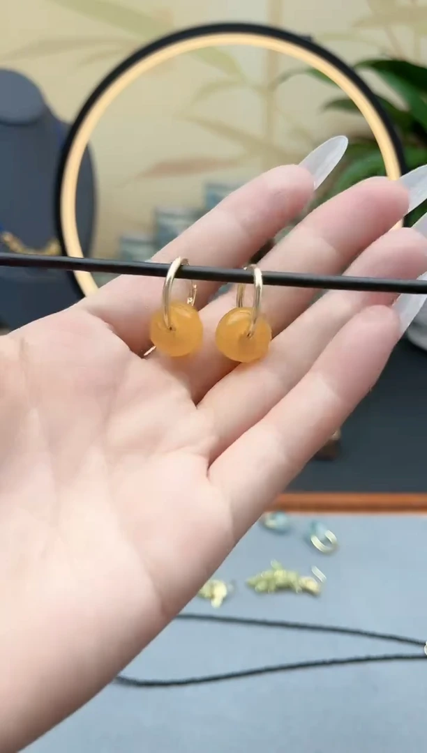 玛瑙/玉髓耳饰银S925镶嵌00黄色耳扣