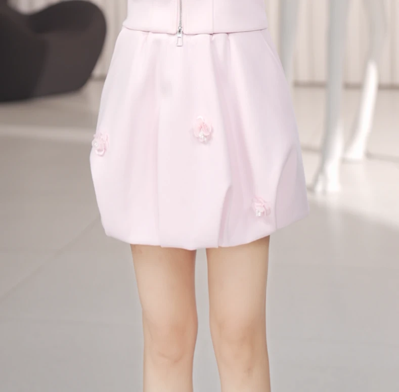 YRNX/伊然納暄 小众设计师减龄时尚原创款高定花朵带珍珠半身裙