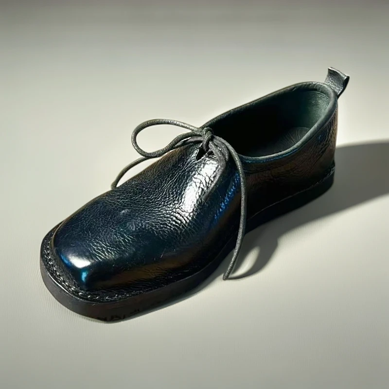 Aitajiao爱她娇 缩纹马皮男鞋系带休闲 轻便透气软底软面