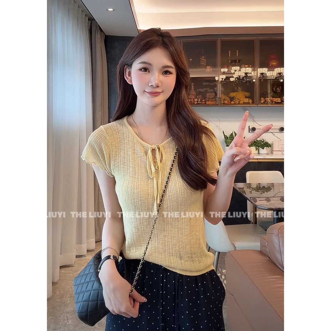 【LIUYI】减龄木耳边系带冰丝上衣56183