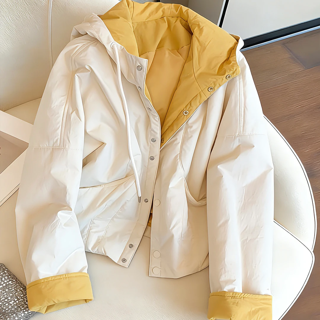 小众设计感别致撞色连帽棉服外套2025秋冬宽松慵懒风宽松显瘦棉衣