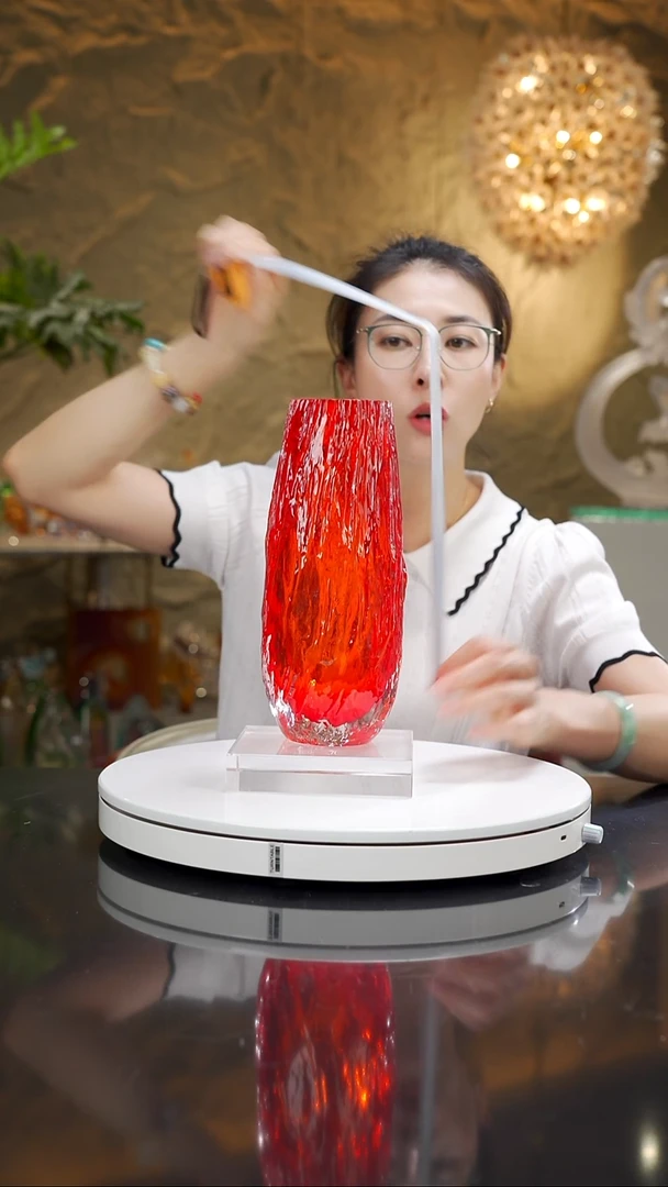 琉璃手工艺品宝石红色树纹花瓶
