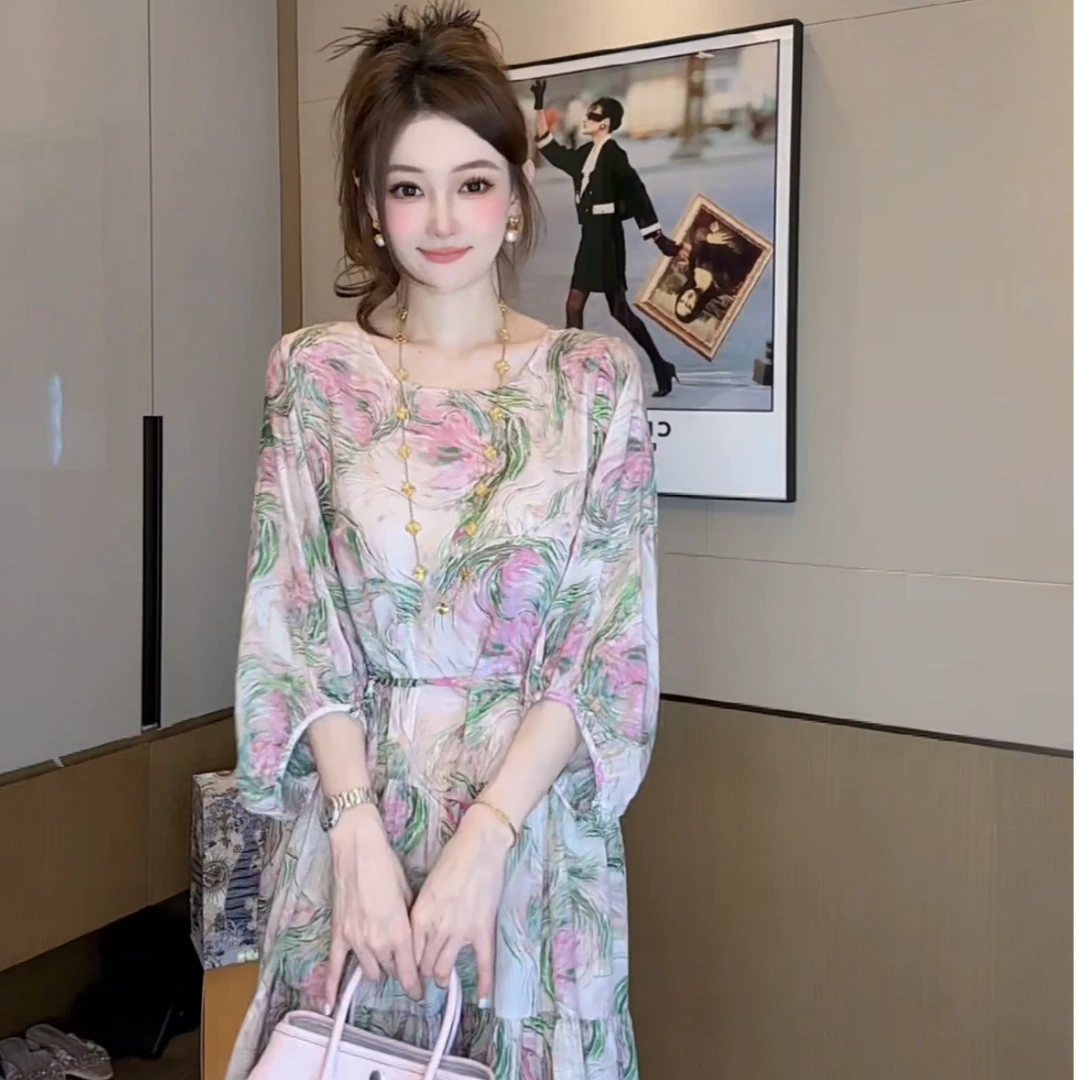 【丝芙玉禄】(S113)100%真丝洋气减龄气质夏季桑蚕丝女装连衣裙