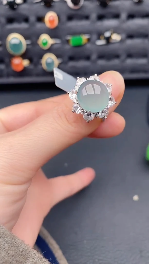 银S925镶嵌戒指翡翠天然a货翡翠104