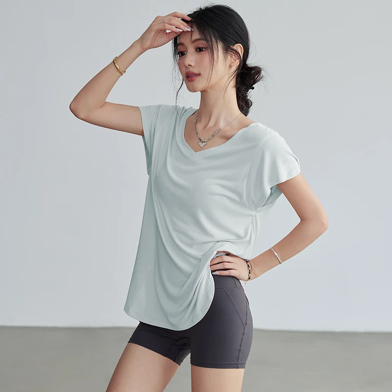 岚纹宽松运动短袖女显瘦跑步中长款健身服速干瑜伽T恤普拉提罩衫