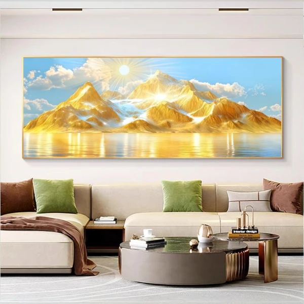 日照金山横幅装饰书房背景墙画新款客厅沙发办公室平面晶瓷挂画