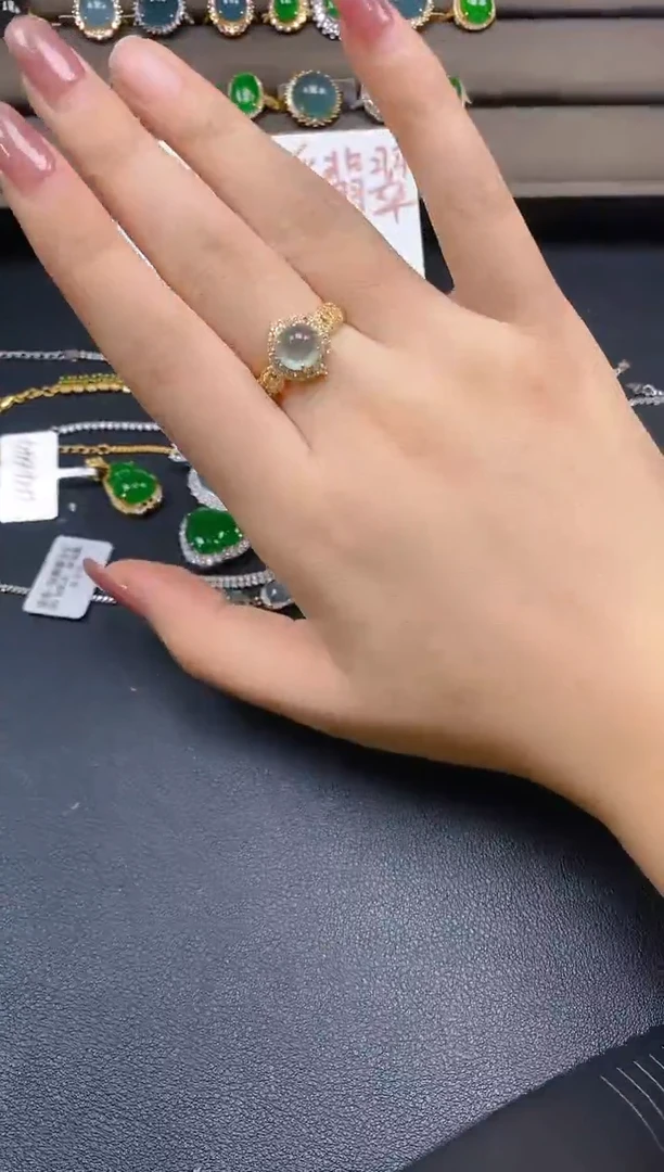 翡翠戒指银S925镶嵌45