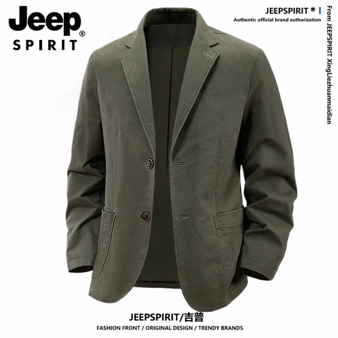 JEEP秋装新款休闲小西服男士多口袋两粒扣户外百刺绣酒红条绒西装