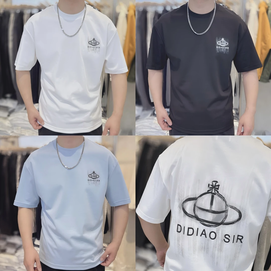 2025夏季字母刺绣印花百搭舒适宽松休闲情侣时尚圆领短袖D81